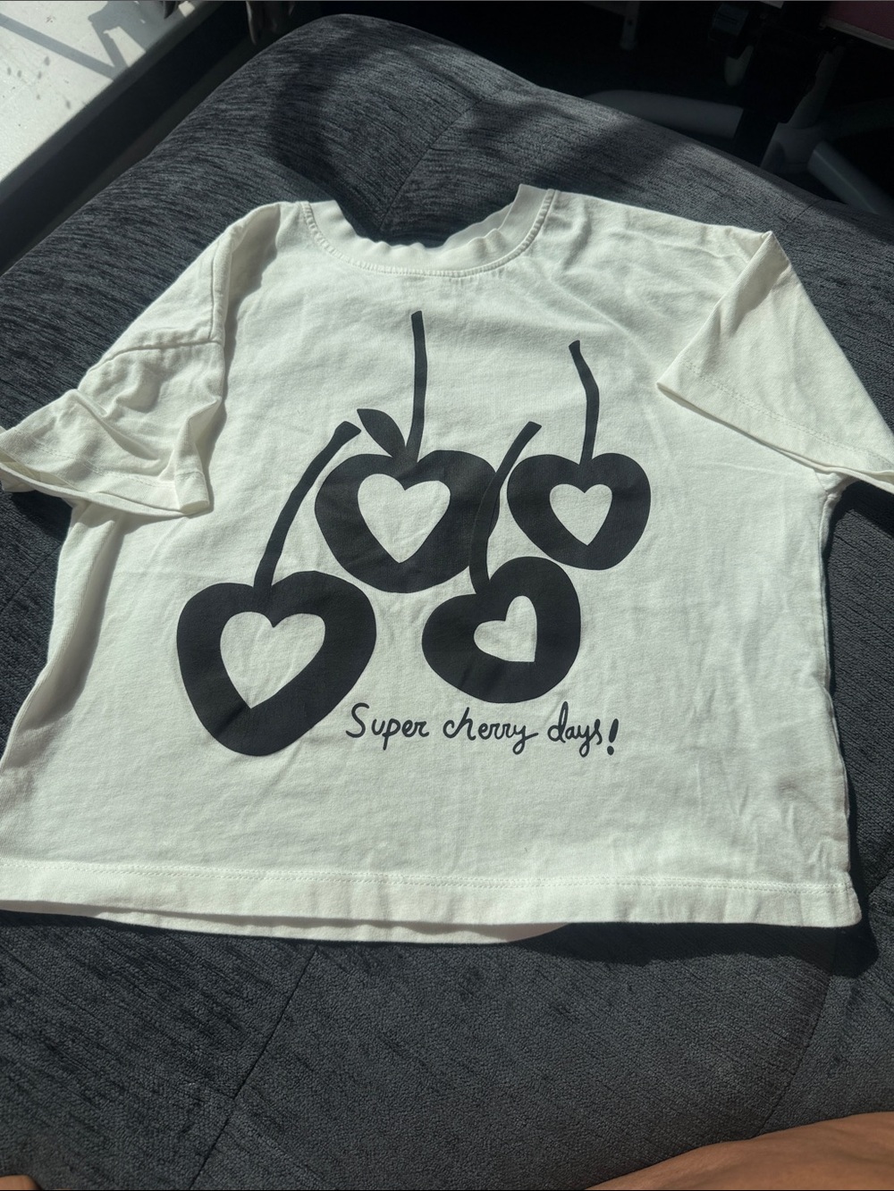 Zara Cream T-Shirt with Black Cherry Graphic